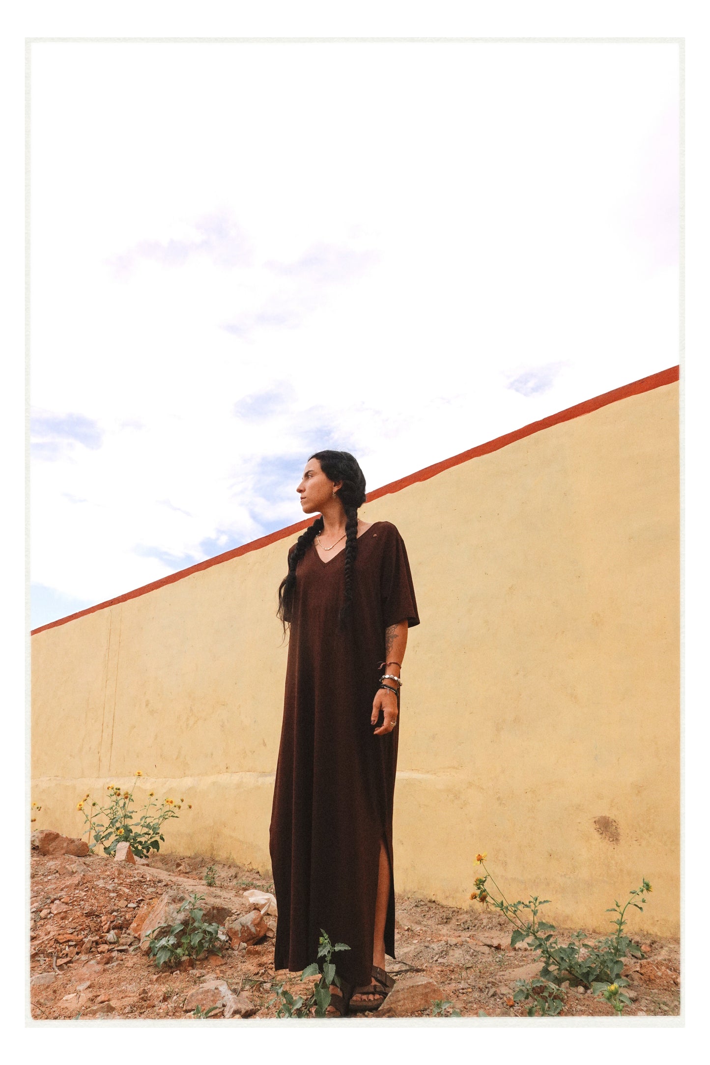 W5 – Soft Lycra Dress | V-Neck Long Dress with Hand Embroidery