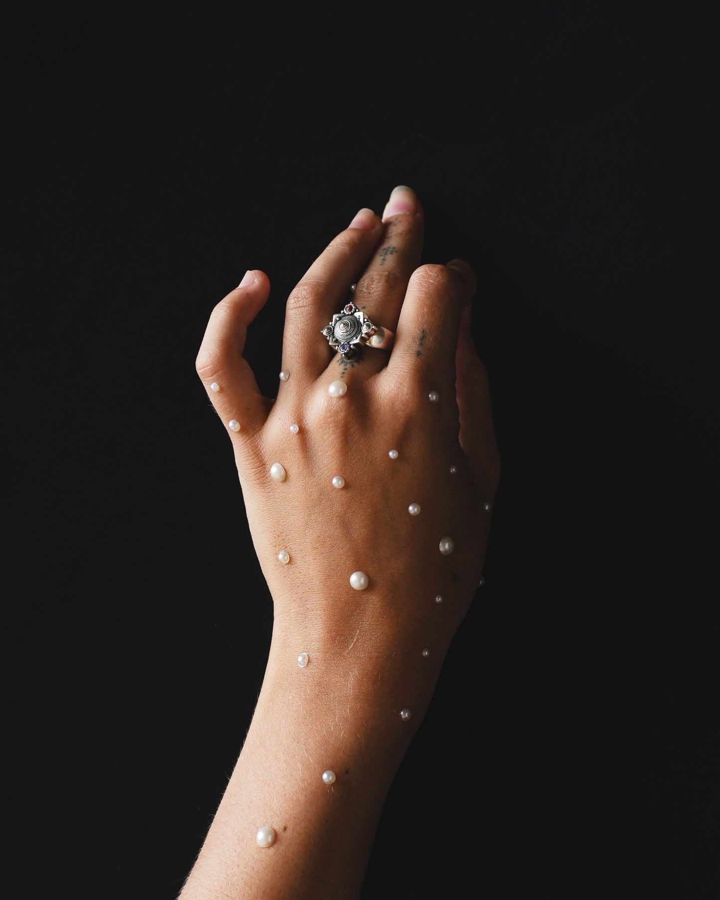 N30- Pagoda Ring with Amethyst and Tourmaline Silver 925