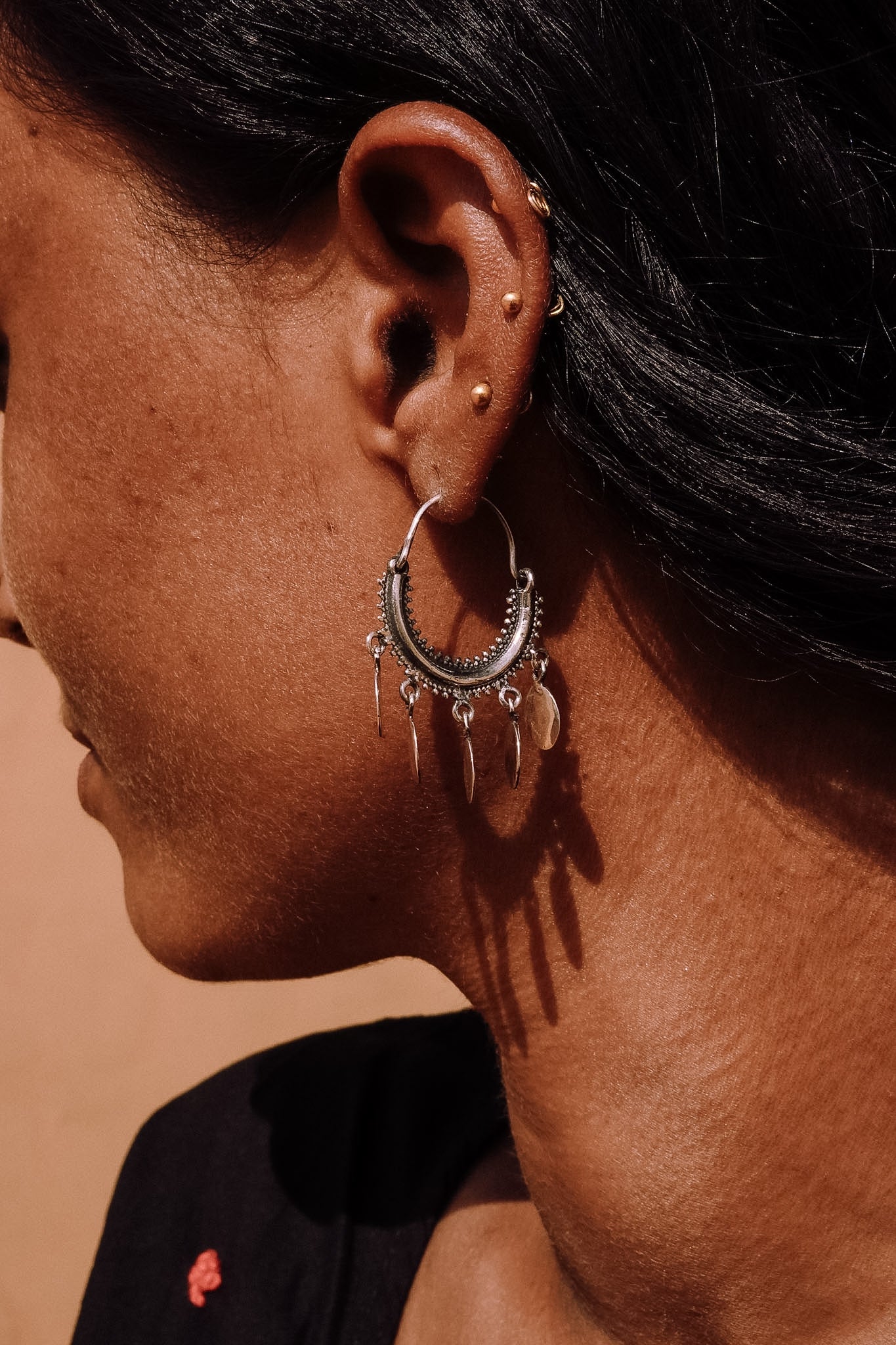 N208 - Coins Hoop Silver Earrings