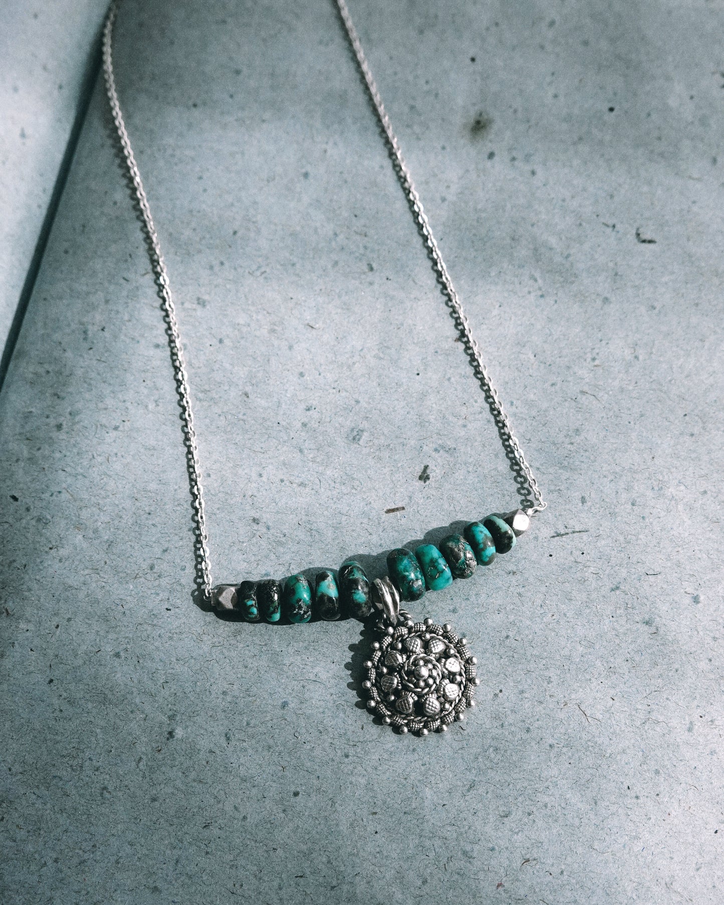 N127 -Natural Turquoise & Silver Necklace