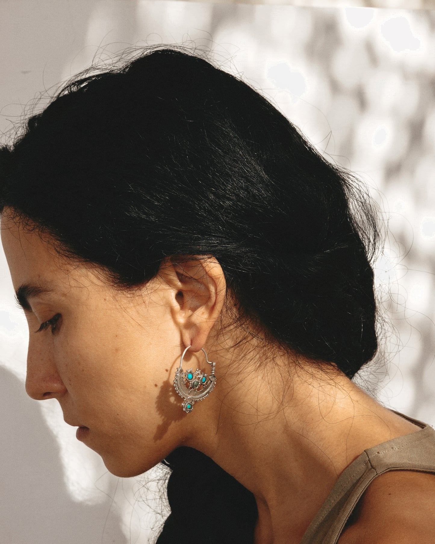 N137- Afghani Antique blue Silver Earrings