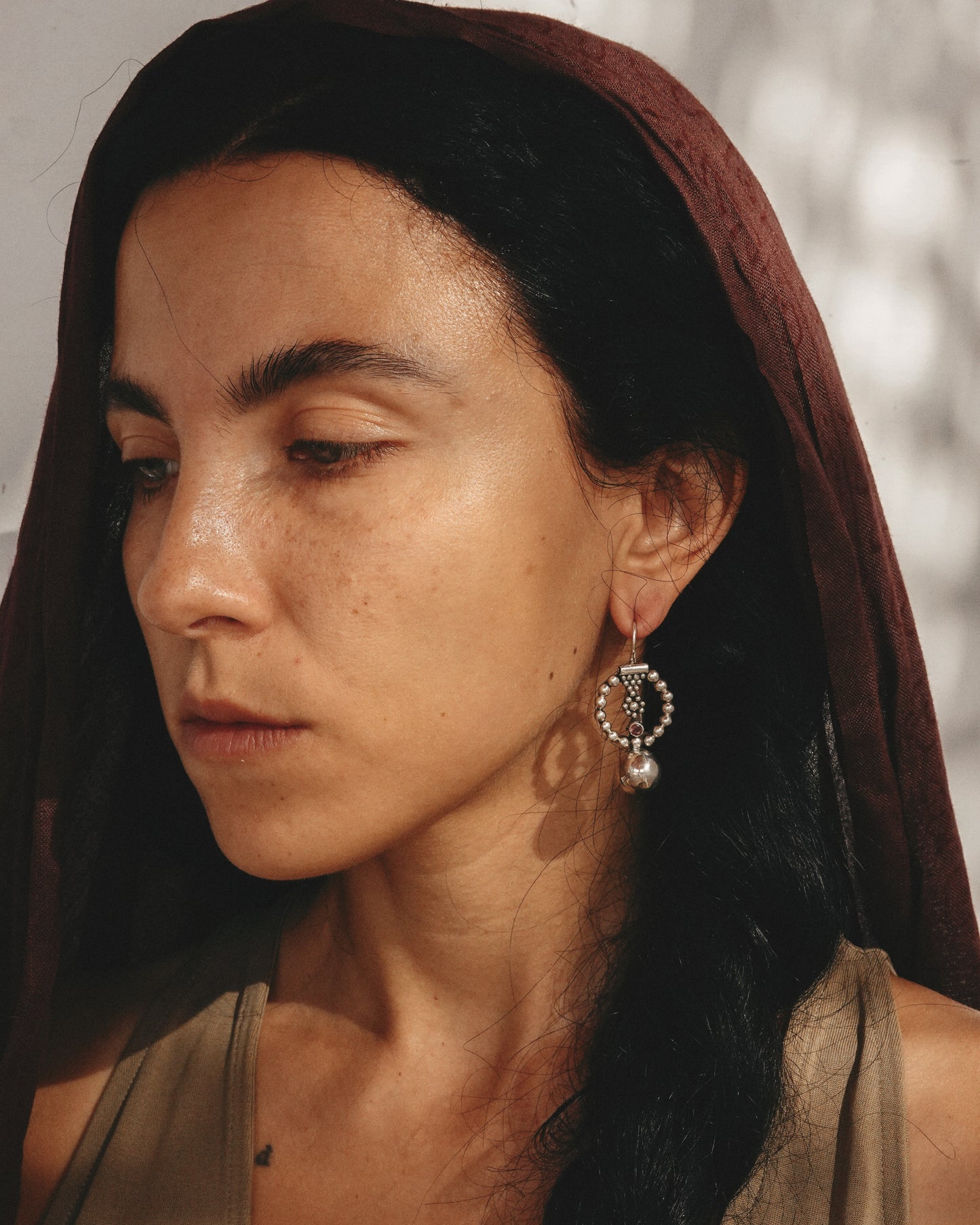 N147- Pink Turmaline & Granules Silver earrings