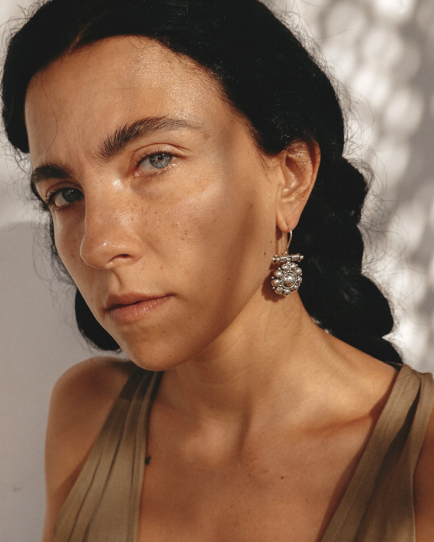 N134- Gulabo Phool Special Silver Earrings