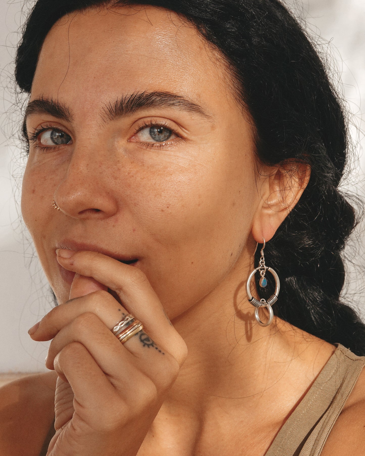 N147- Blue & White Australian Opal Silver earrings