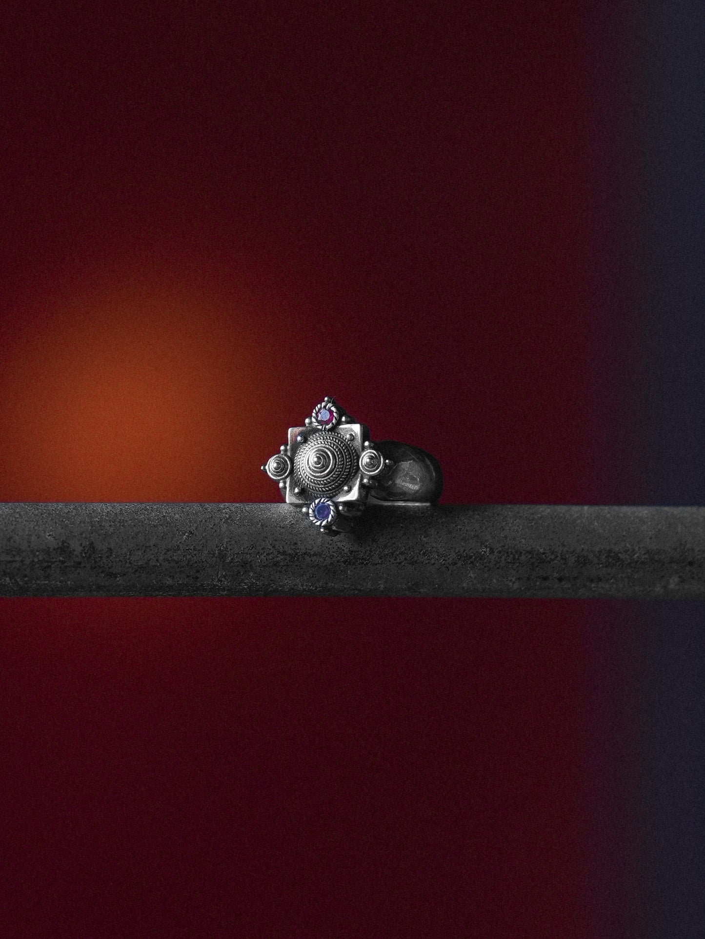 N30- Pagoda Ring with Amethyst and Tourmaline