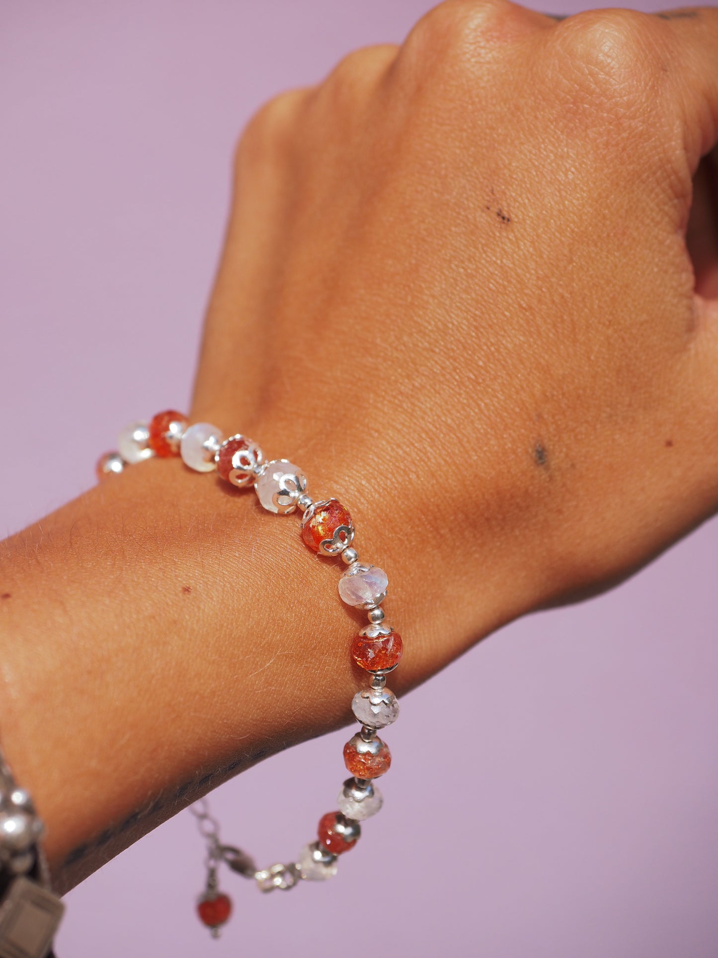 N37 – Bracelet with Moonstone & Sunstone, Silver 925