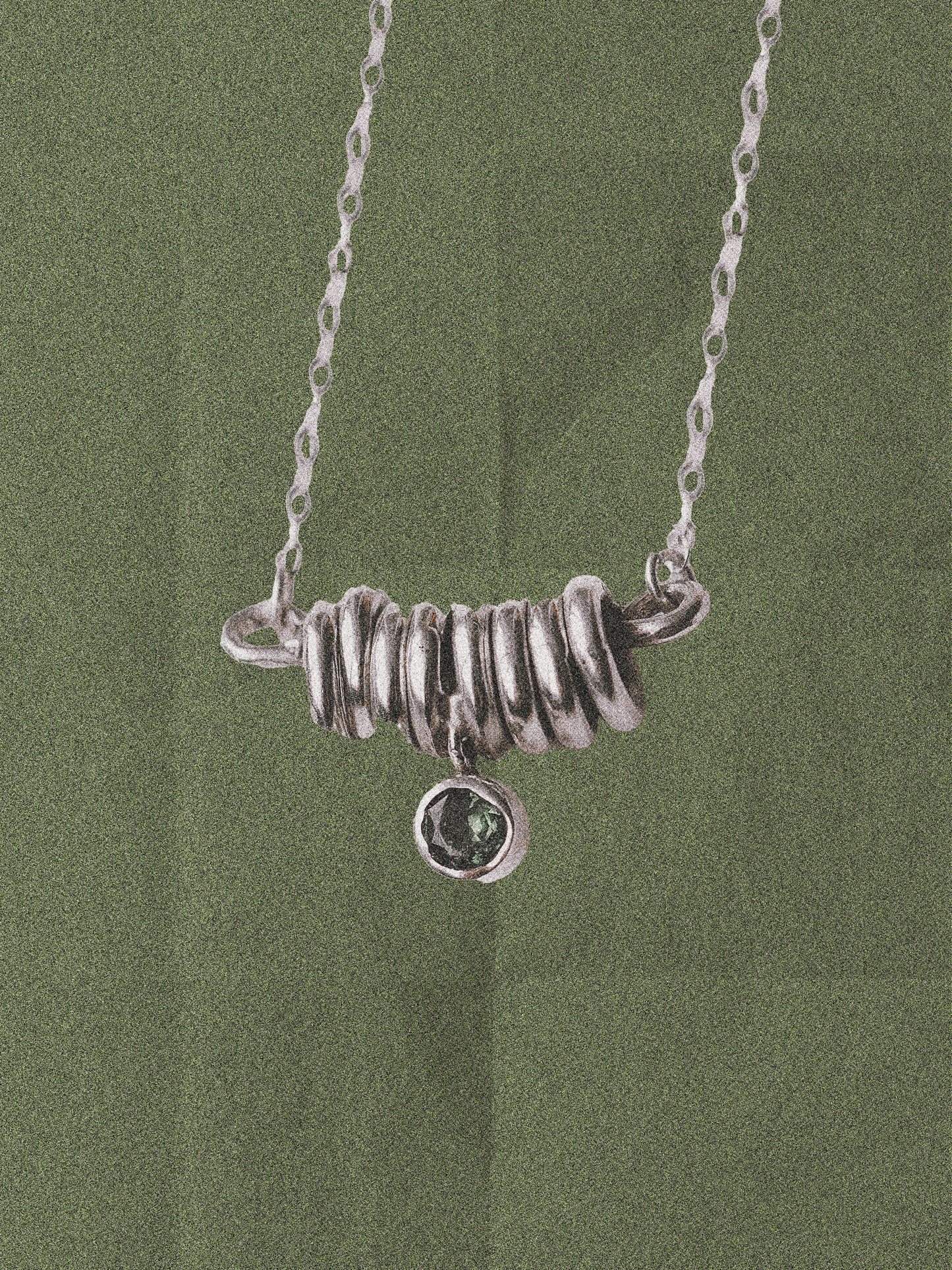 N84- Solid Silver Rings Necklace with green Turmaline