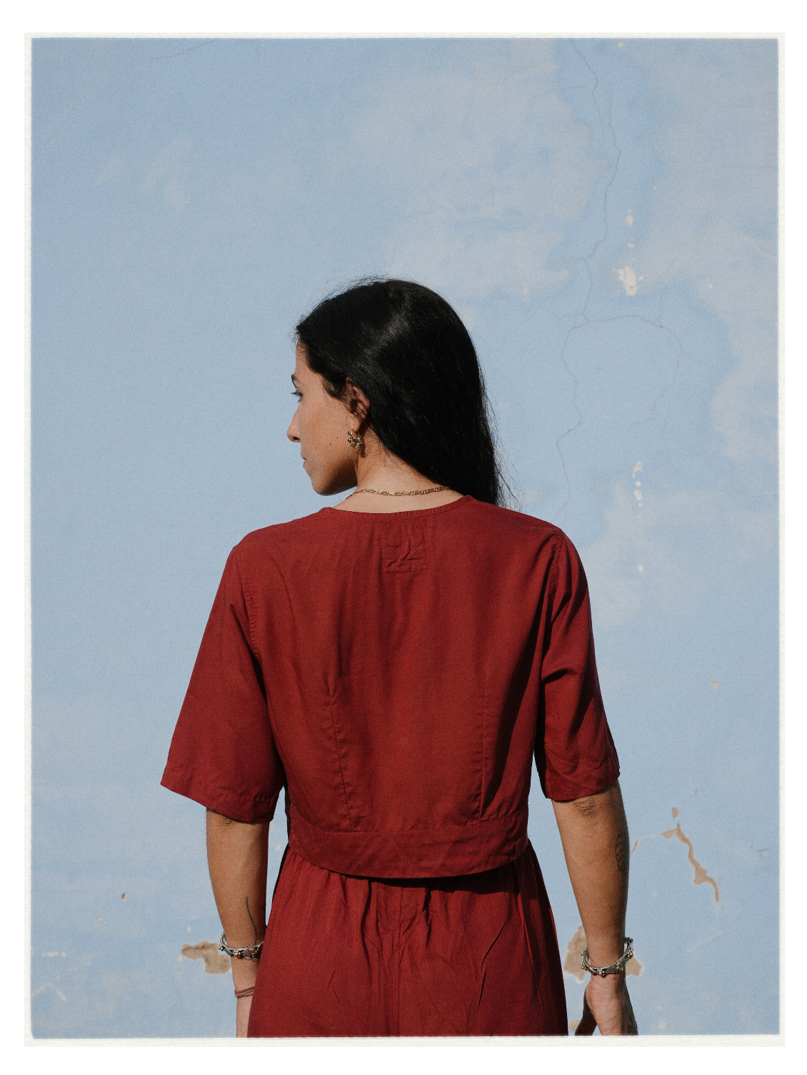 W1 – Choli Crop Top | Rayon Blouse with Hand-Embroidered Details and Covered Buttons