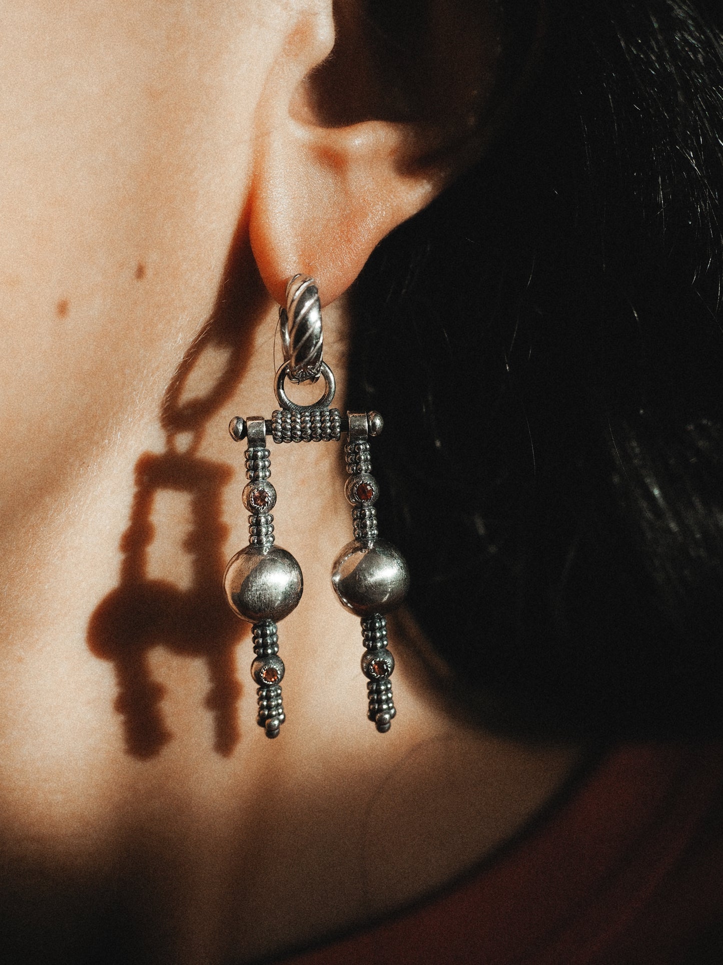 N29 - Mandiri Earrings with Red and Pink Garnet