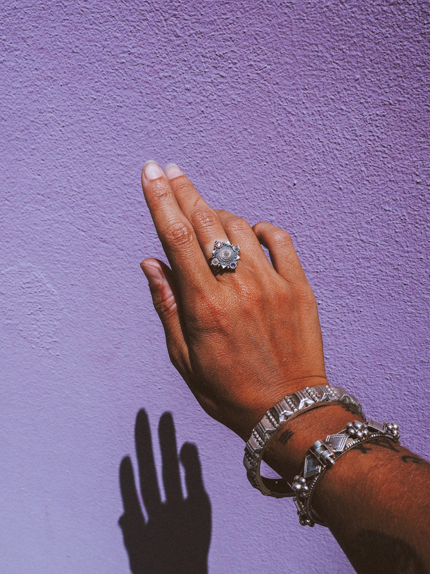 N30- Pagoda Ring with Amethyst and Tourmaline