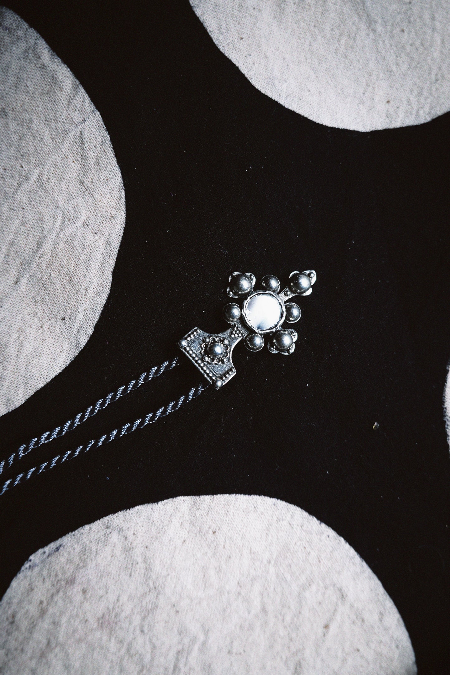 N212 - Berber-Inspired Cross Pendant 925 Silver with Central Mirror