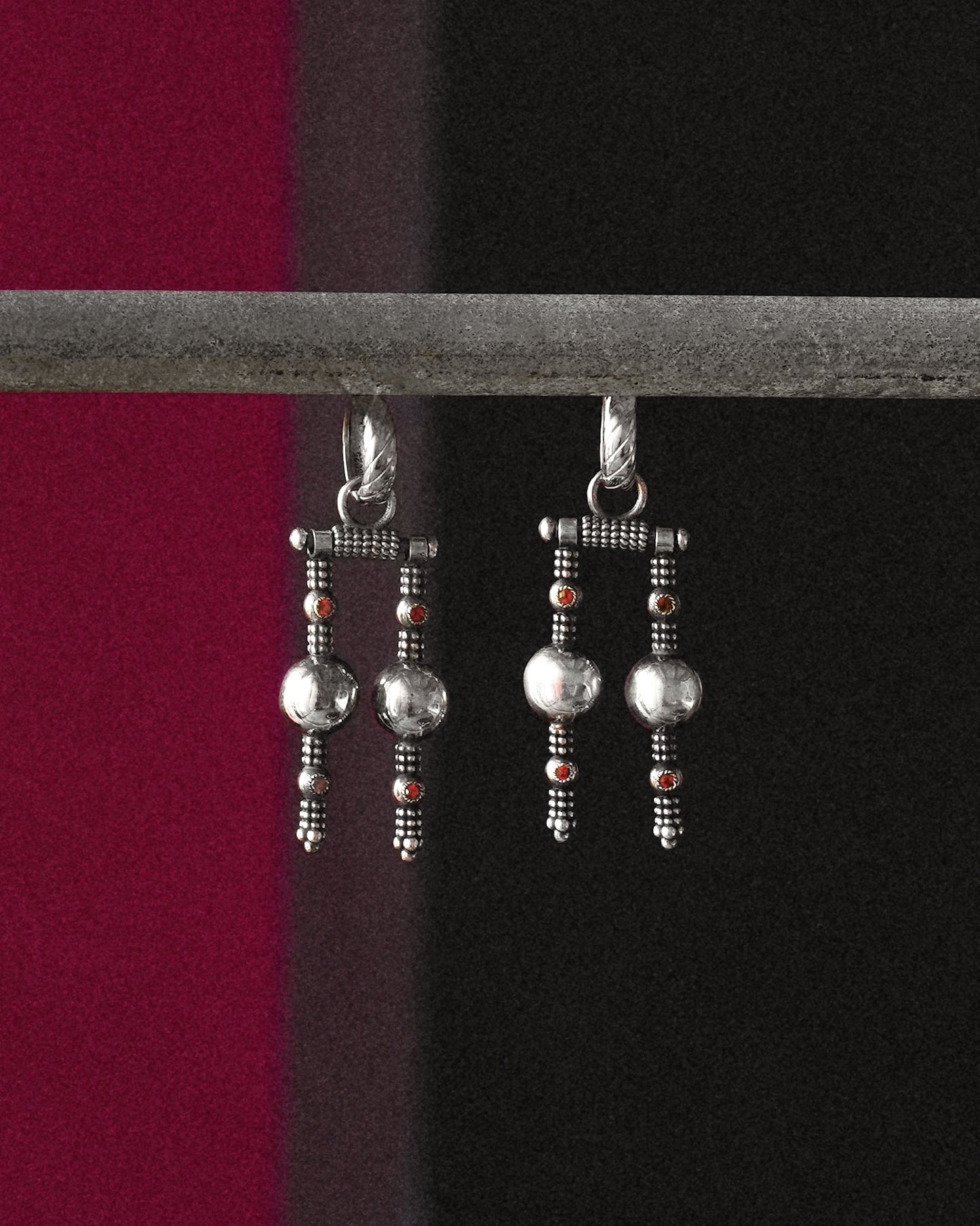 N29 - Mandiri Earrings with Red and Pink Garnet