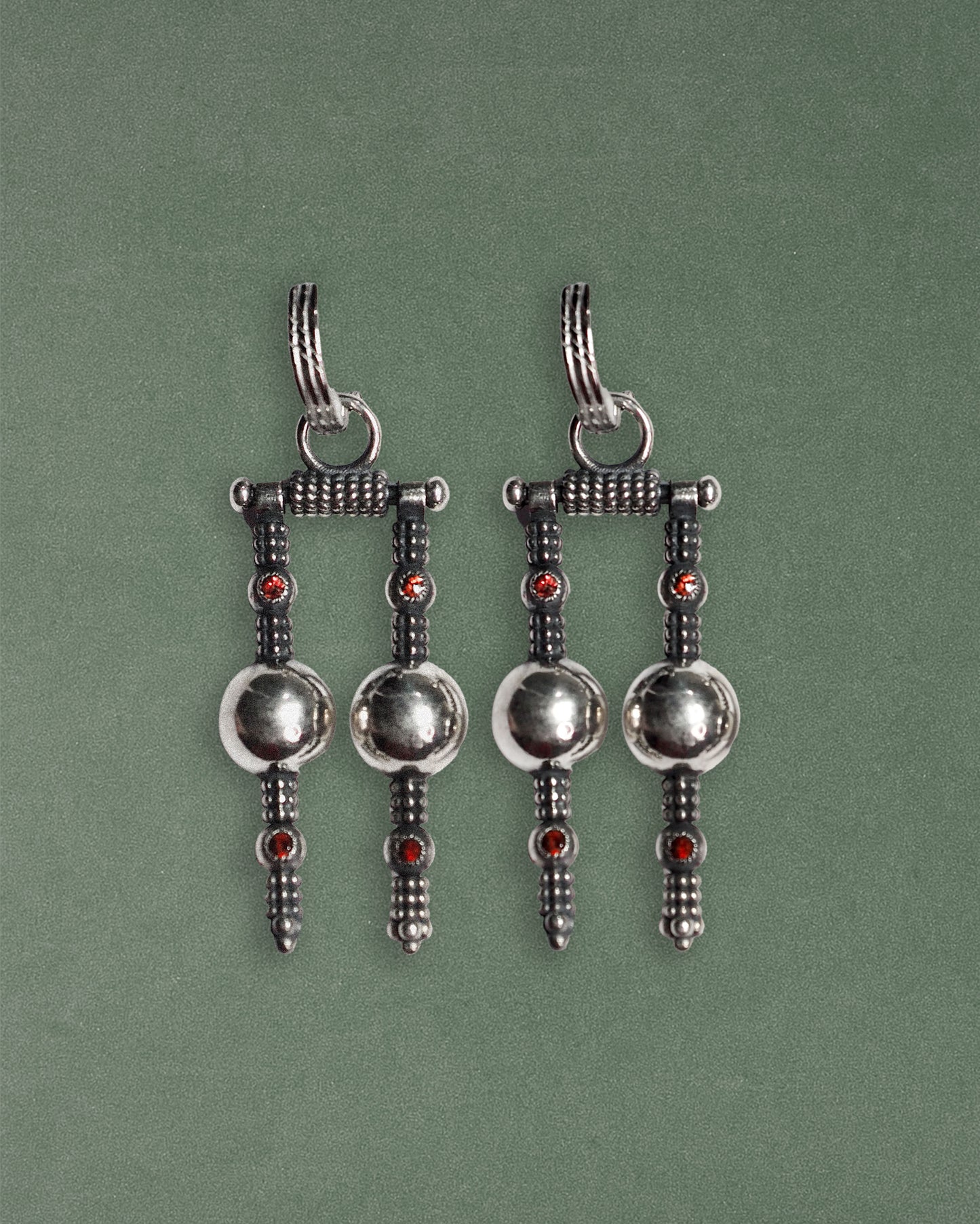 N29 - Mandiri Earrings with Red and Pink Garnet