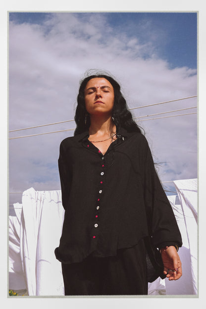W7 – Long Sleeve Shirt & Palazzo Set | Rayon Wide-Leg Pants Handmade Embroidery