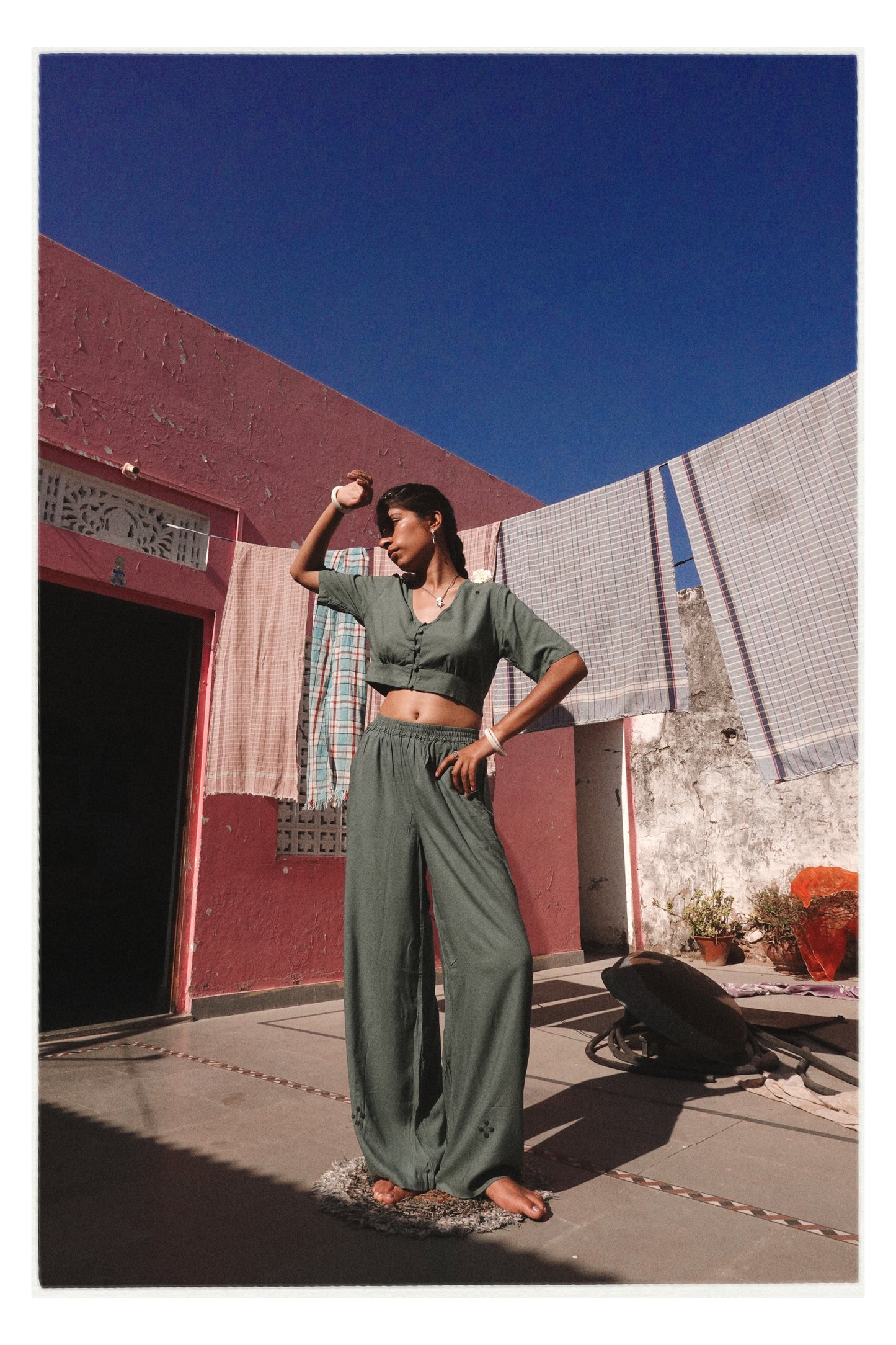 W6 – Choli & Palazzo Set | Rayon Crop Top and Wide-Leg Pants