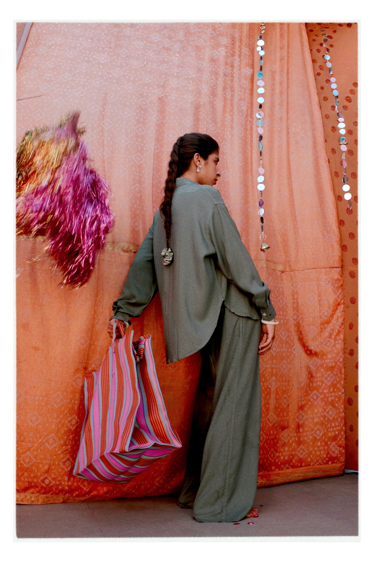 W7 – Long Sleeve Shirt & Palazzo Set | Rayon Wide-Leg Pants Handmade Embroidery