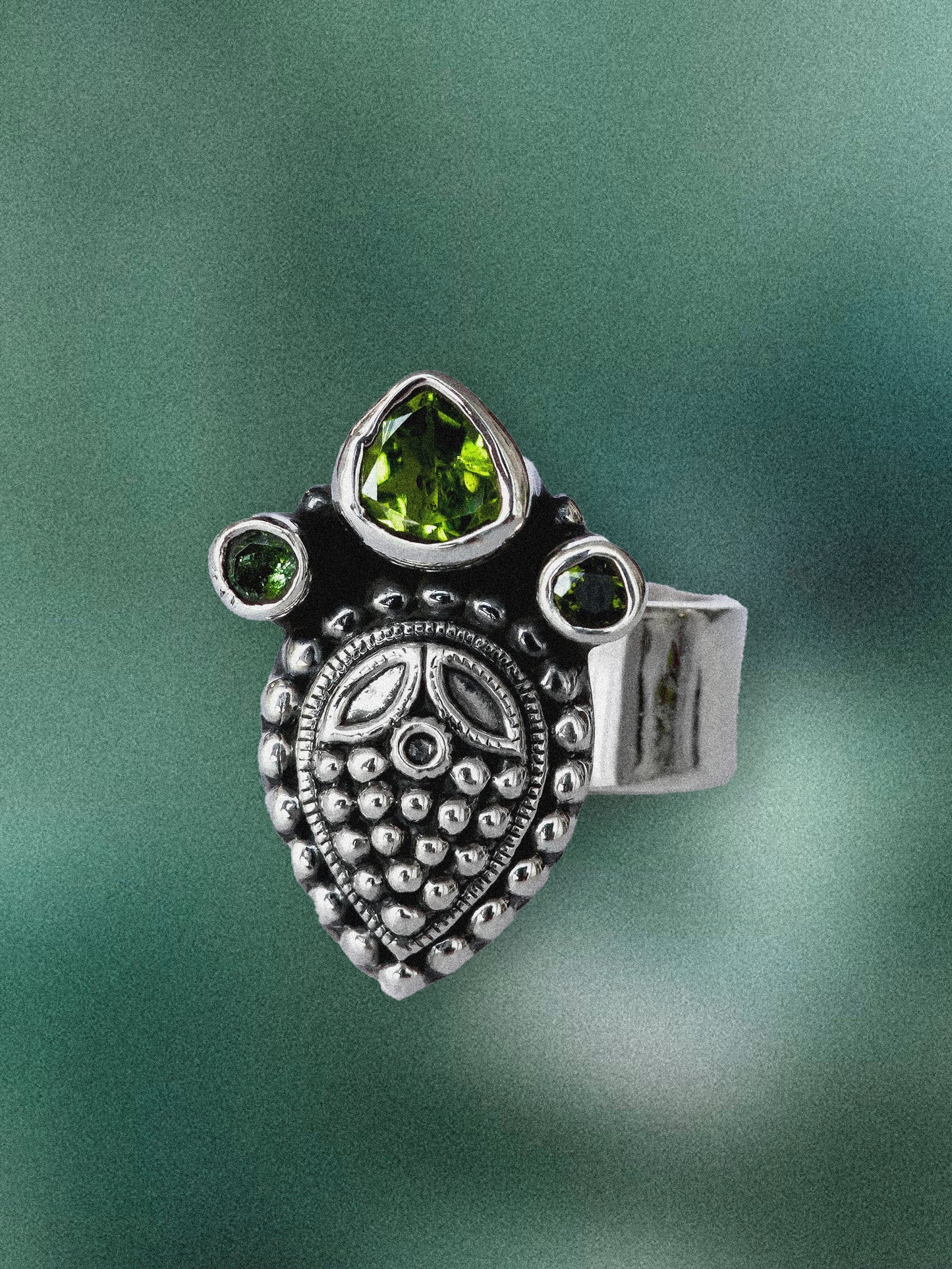 N108 - Natural Peridot  Adjustable Silver Ring