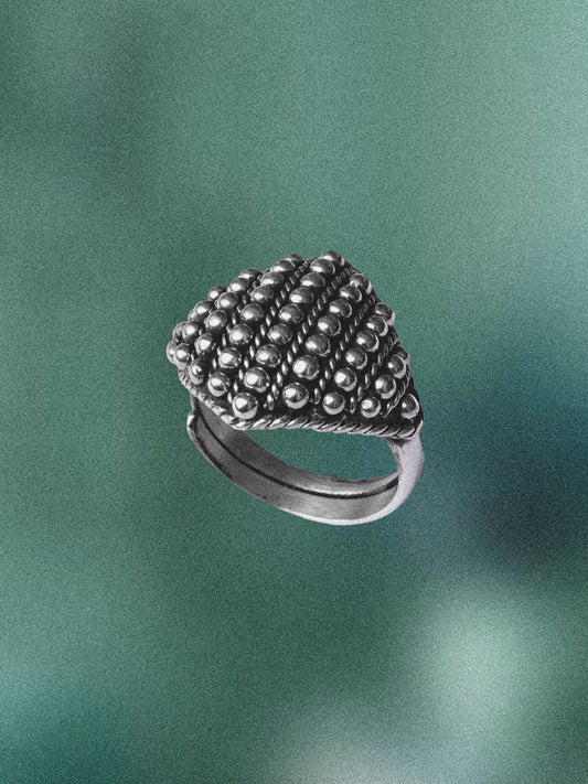 N111 - Special West Bengal Goldsmith Technique  Adjustable Silver Ring