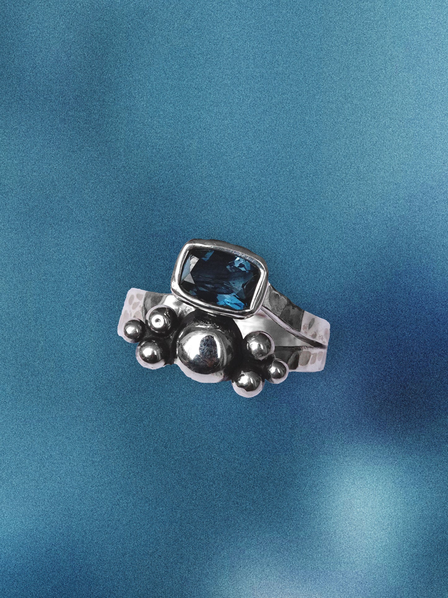 N114 - Night blue Topaz Adjustable Silver Ring