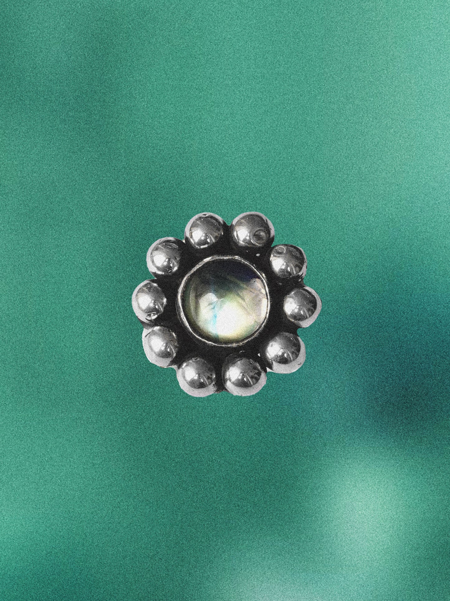 N116 - Phool Rainbow moonstone  Adjustable Silver Ring