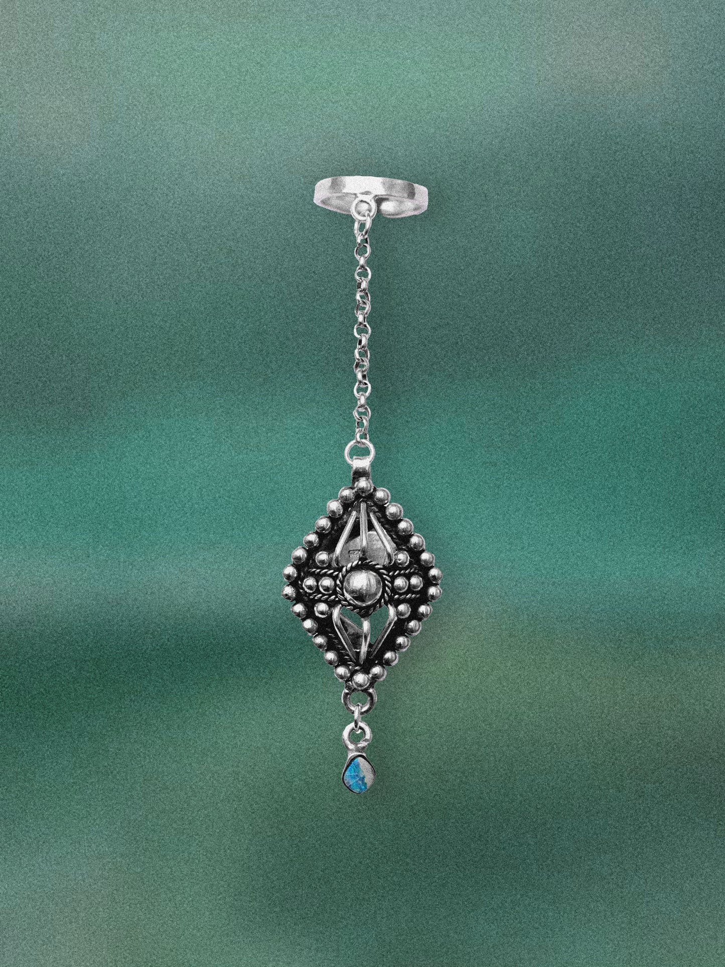 N122 - Australian Opal  Chain Adjustable Silver Ring