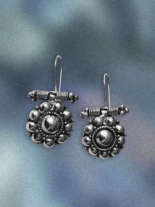 N134- Gulabo Phool Special Silver Earrings