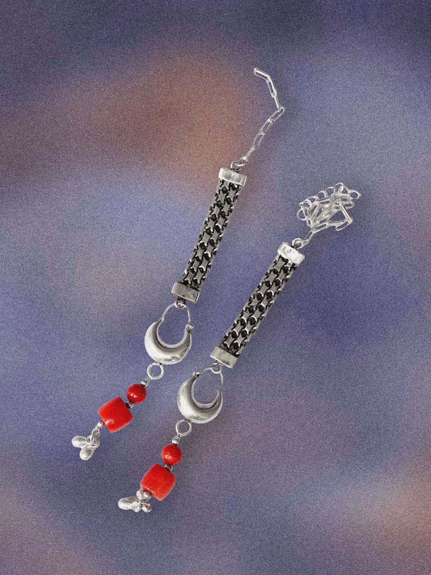 N135- Jela Climb Up With Natural Coral Silver Earrings