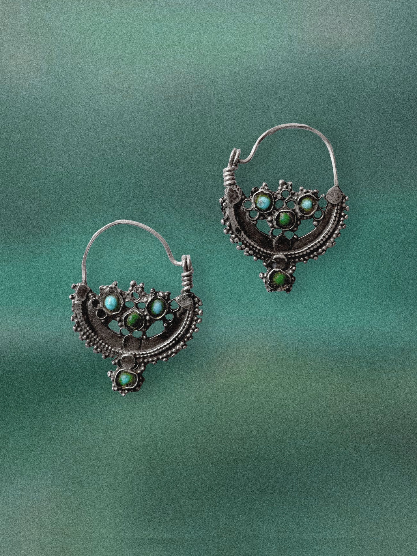 N137- Afghani Antique blue Silver Earrings