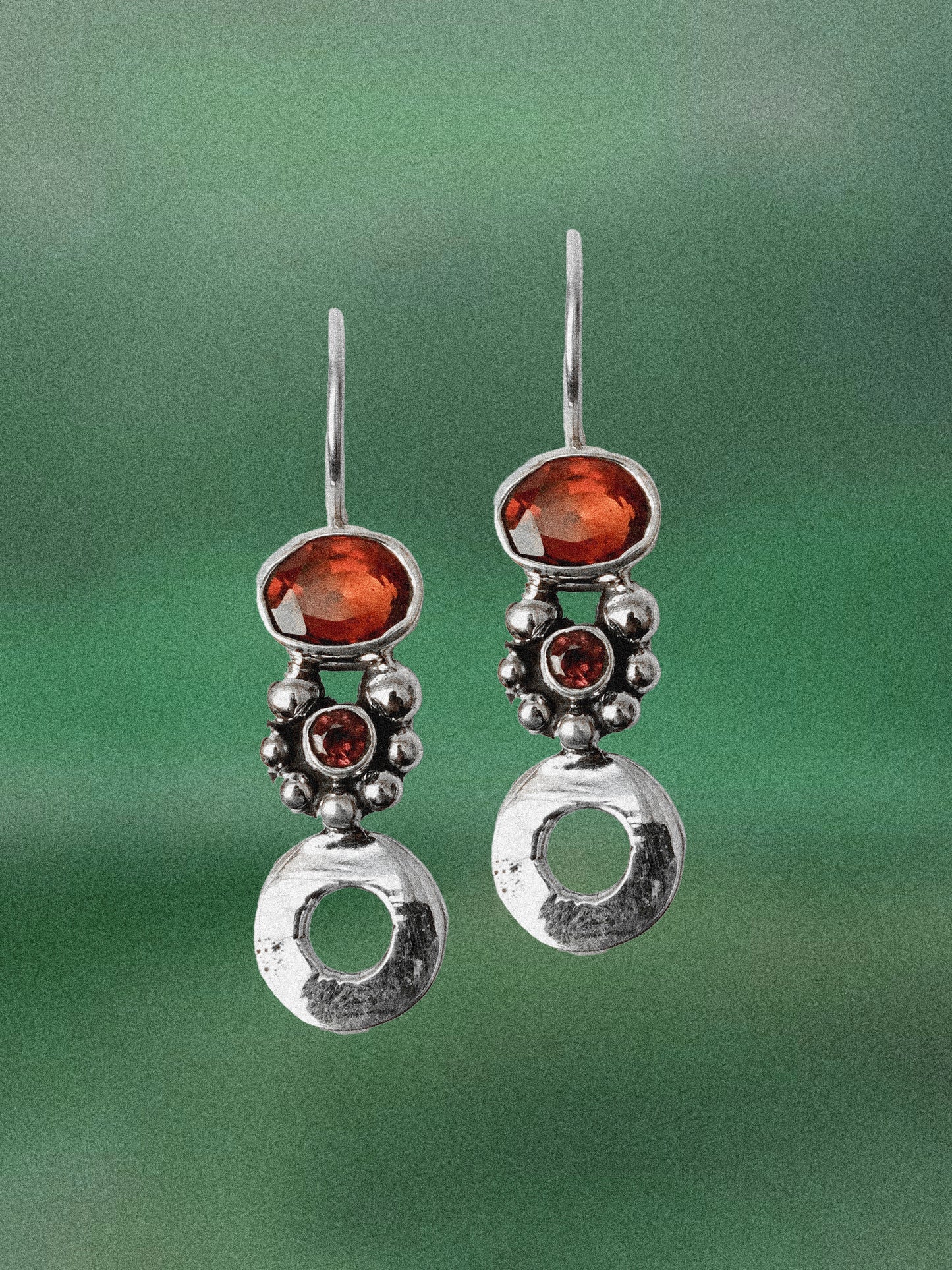 N139- Orange Garnet & Turmaline Silver Earrings