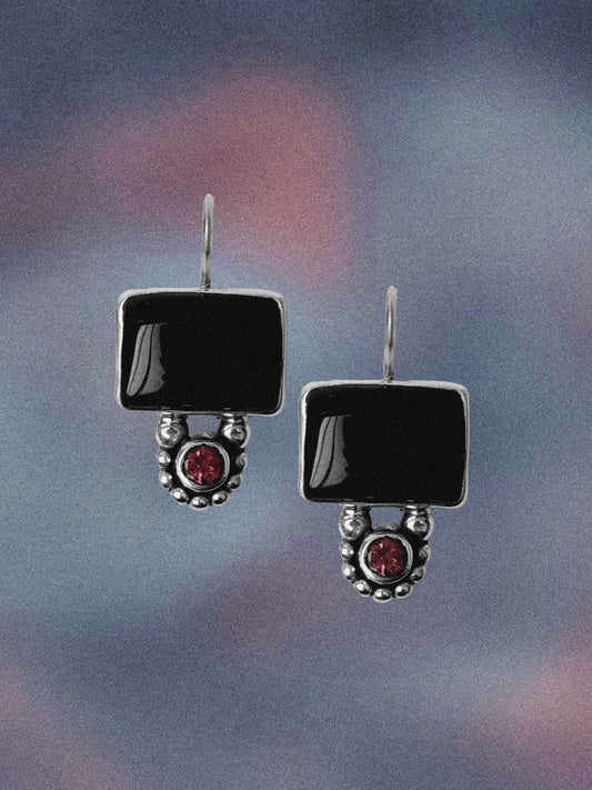 N140- Black Onyx & Turmaline Silver Earrings