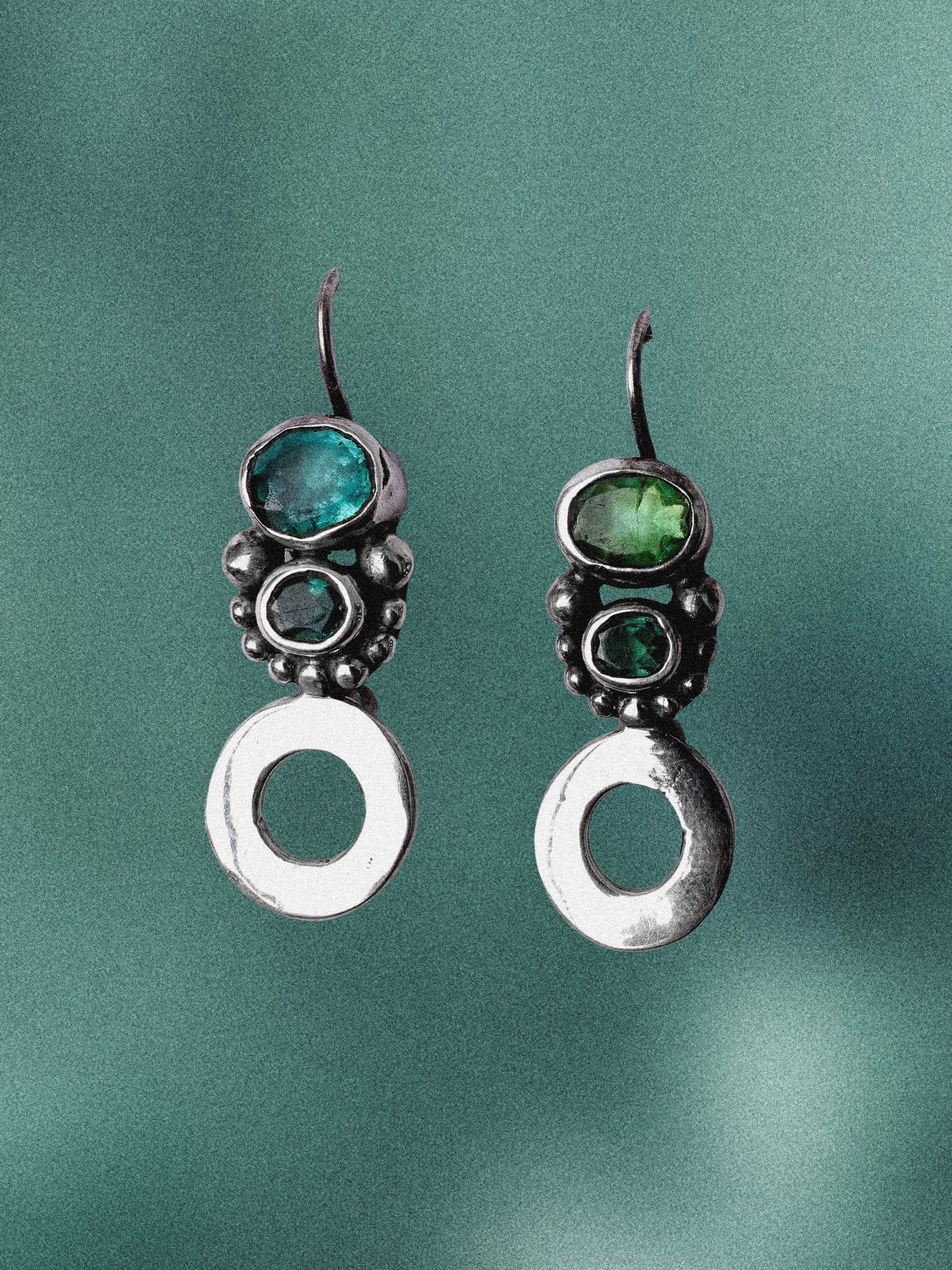 N141- Apatite & Turmaline Silver earrings (Small scratch on the stones)