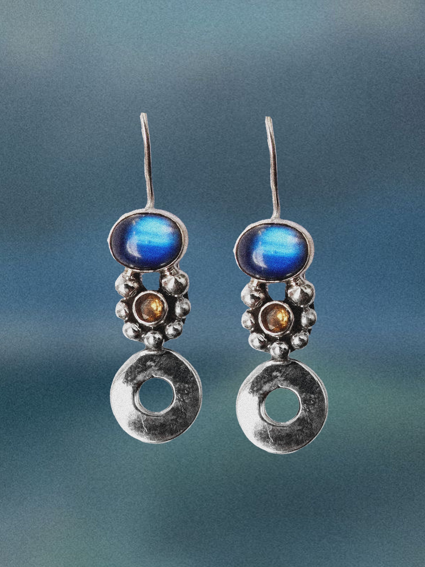 N142- Rainbow Moonstone & Citrine  Silver earrings