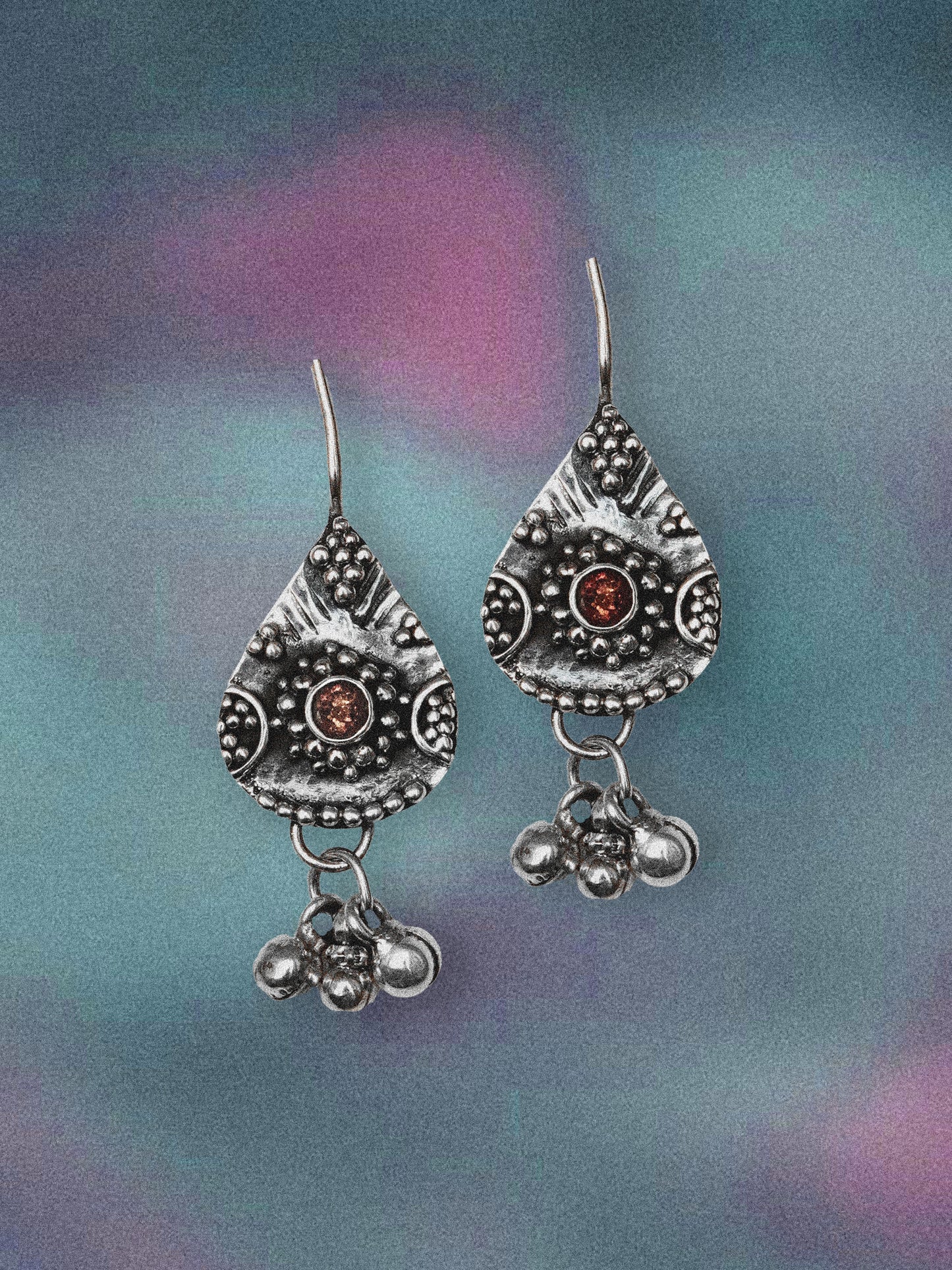 N144- Pink Turmaline Granulation Silver earrings