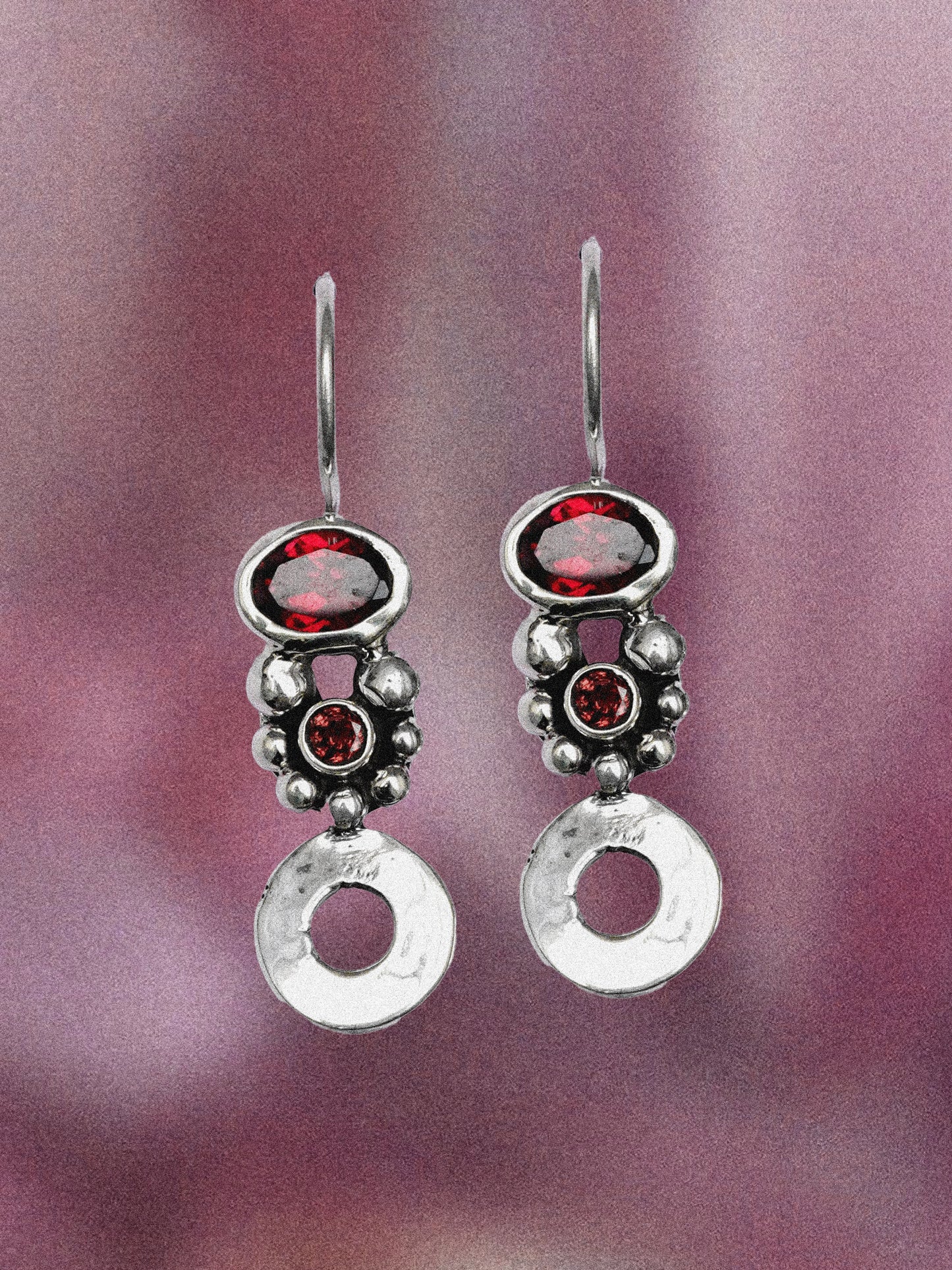 N145- Pink Turmaline & Garnet  Silver earrings