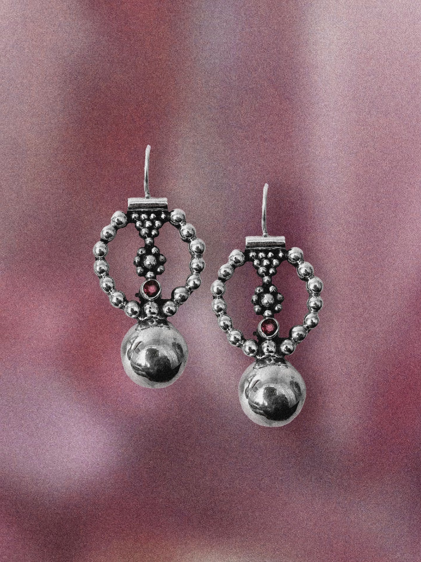 N147- Pink Turmaline & Granules  Silver earrings