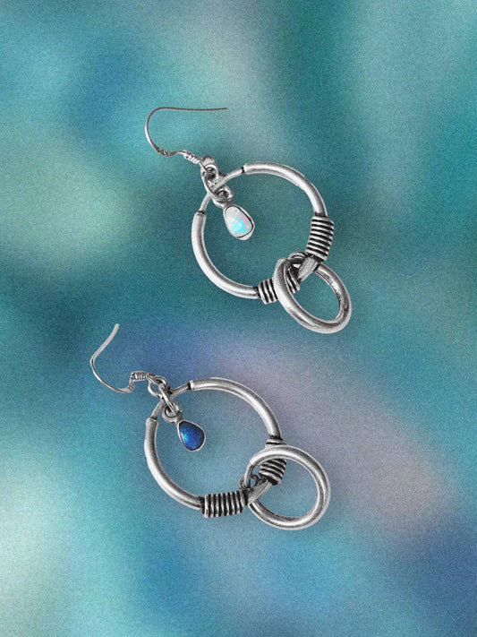 N147- Blue & White Australian Opal  Silver earrings