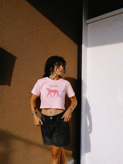 W15- GULABO LEOPARD PRINTED CROPPED T-SHIRT · 200 GSM