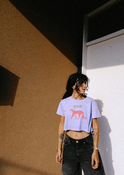 W15- GULABO LEOPARD PRINTED CROPPED T-SHIRT · 200 GSM