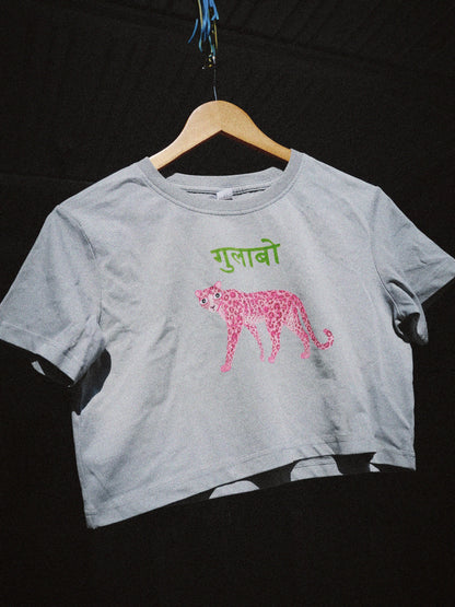 W15- GULABO LEOPARD PRINTED CROPPED T-SHIRT · 200 GSM