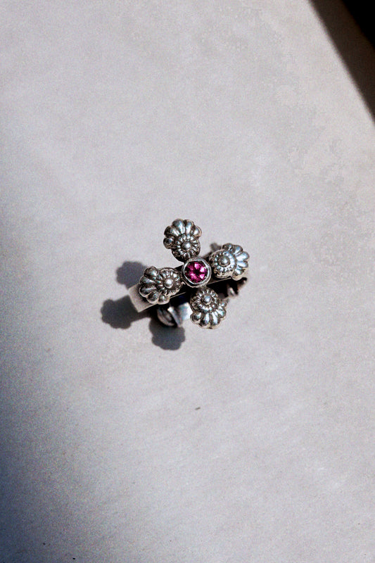 N181 - Phool Silver Ring Orange Garnet & Turmaline