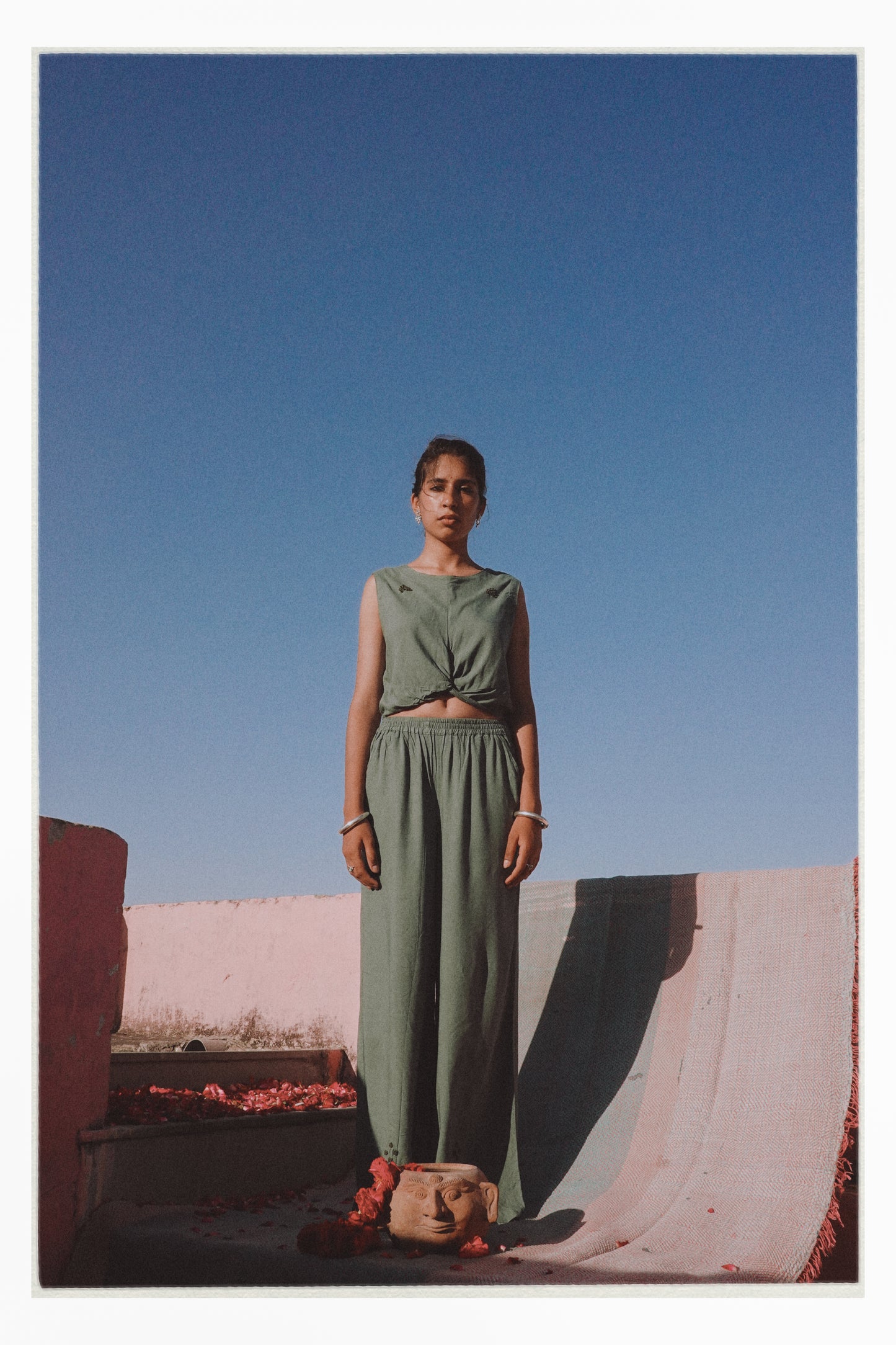 W2 – Knot Crop Top | Rayon Tie-Front Blouse with Hand Embroidery