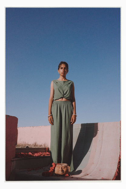 W2 – Knot Crop Top | Rayon Tie-Front Blouse with Hand Embroidery