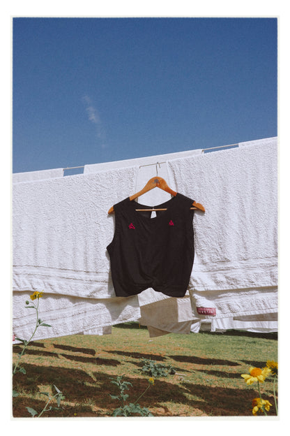 W2 – Knot Crop Top | Rayon Tie-Front Blouse with Hand Embroidery
