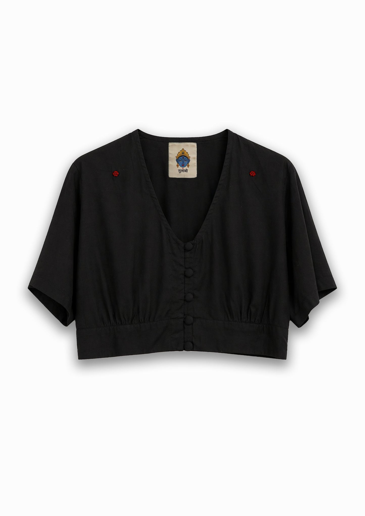 W1 – Choli Crop Top | Rayon Blouse with Hand-Embroidered Details and Covered Buttons