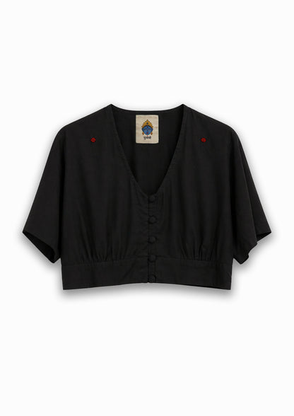 W1 – Choli Crop Top | Rayon Blouse with Hand-Embroidered Details and Covered Buttons
