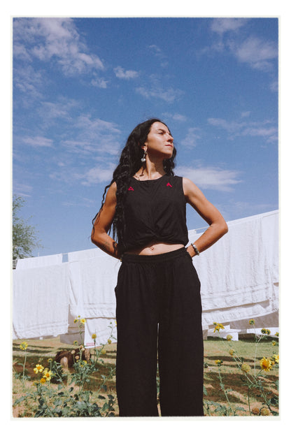W8 – Knot Top & Palazzo Set | Rayon Tie-Front and Wide-Leg Pants Hand Embroidery