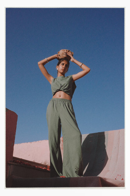 W4 – Palazzo Pants | Wide-Leg Rayon Trousers with Hand Embroidery