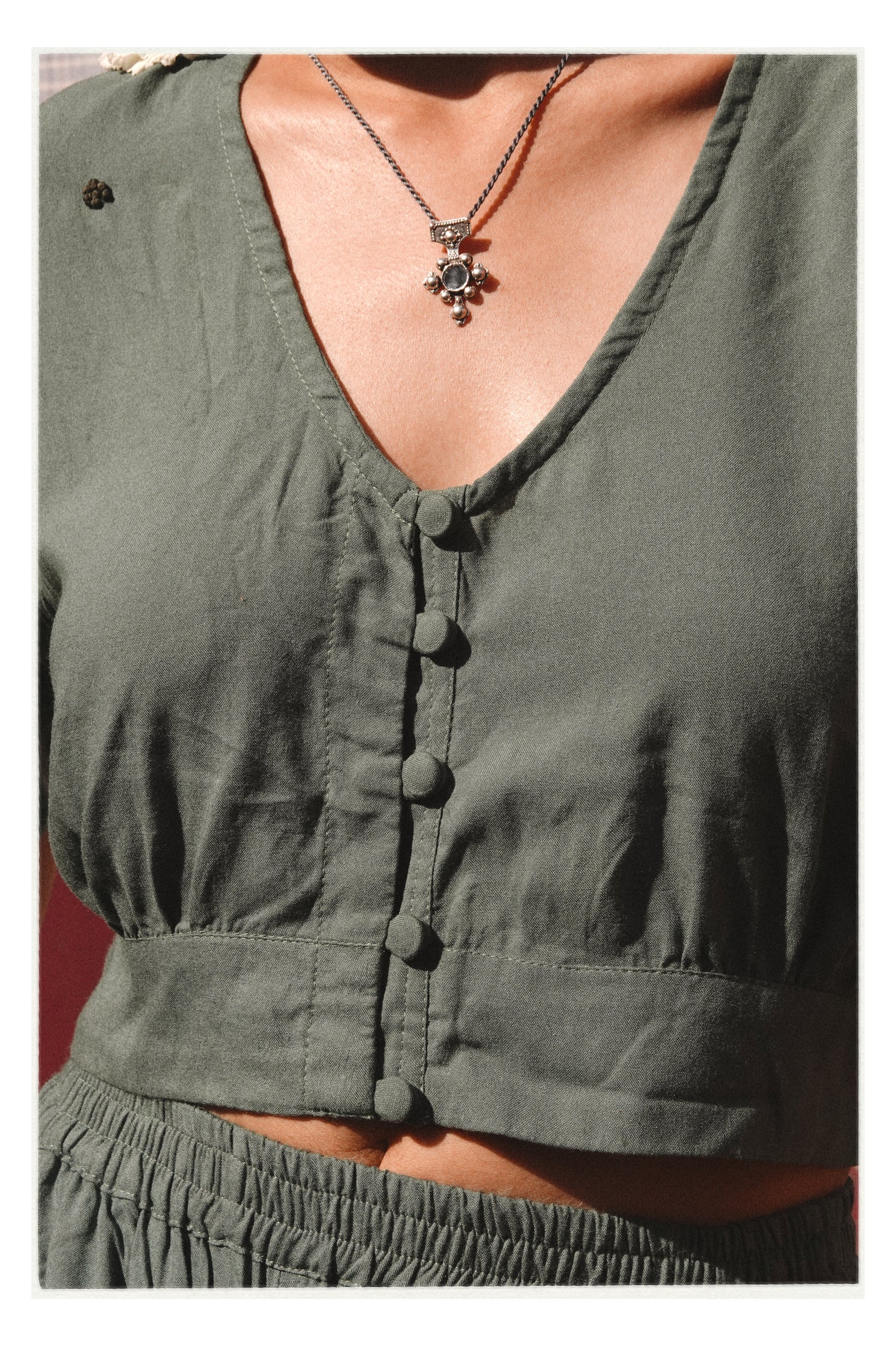 W1 – Choli Crop Top | Rayon Blouse with Hand-Embroidered Details and Covered Buttons