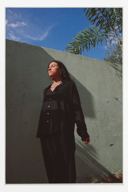 W7 – Long Sleeve Shirt & Palazzo Set | Rayon Wide-Leg Pants Handmade Embroidery