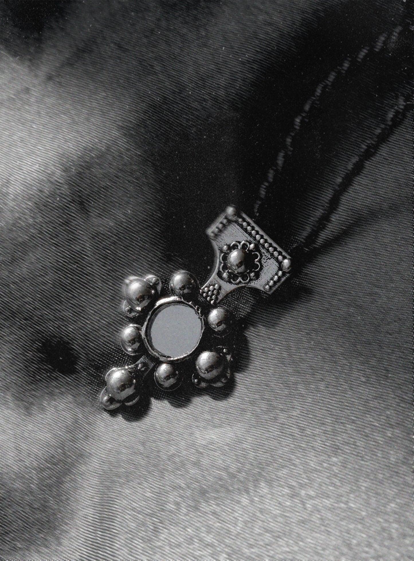 N212 - Berber-Inspired Cross Pendant  925 Silver with Central Mirror